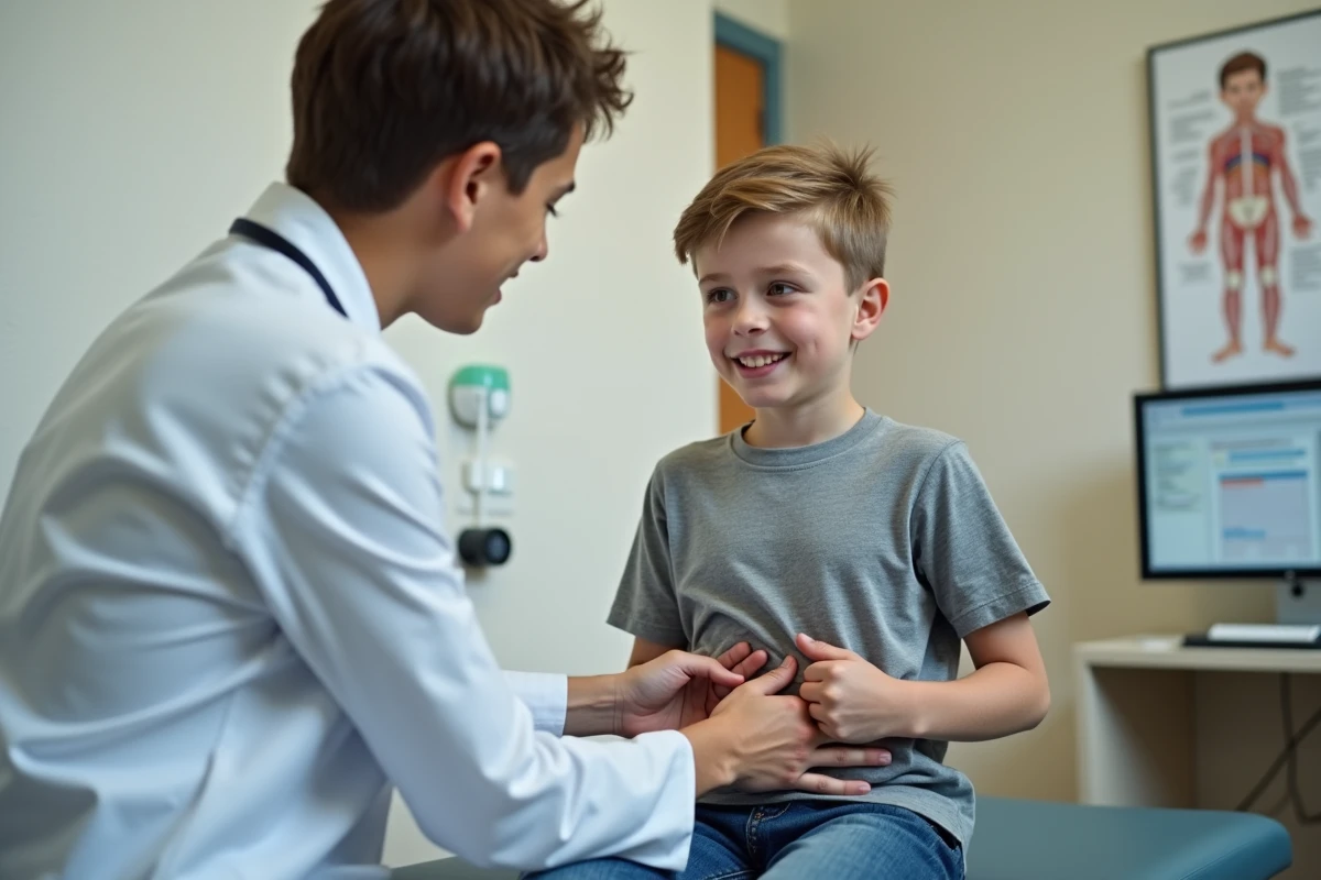 Adolescent examiné par un pédiatre dans un cabinet médical pour un bilan de santé lié à un taux de ferritine élevé