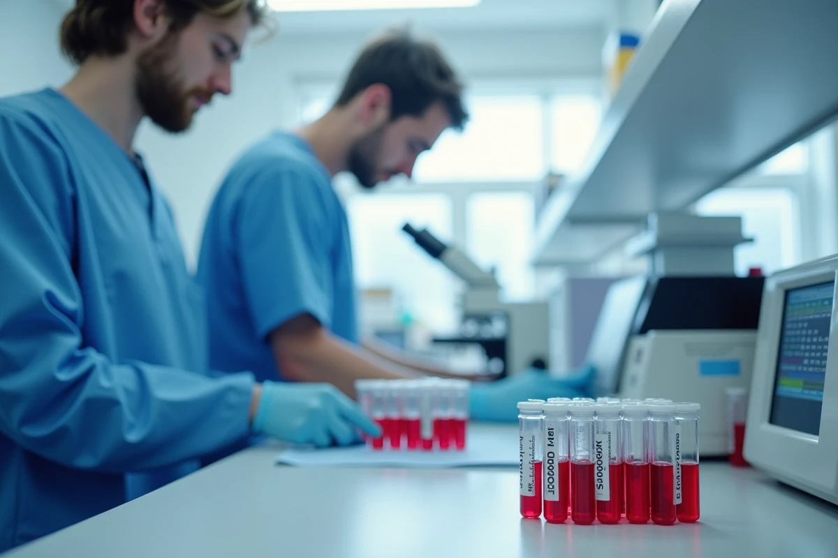 Technicien de laboratoire analysant des prises de sang pour diagnostiquer une douleur à l'aisselle gauche