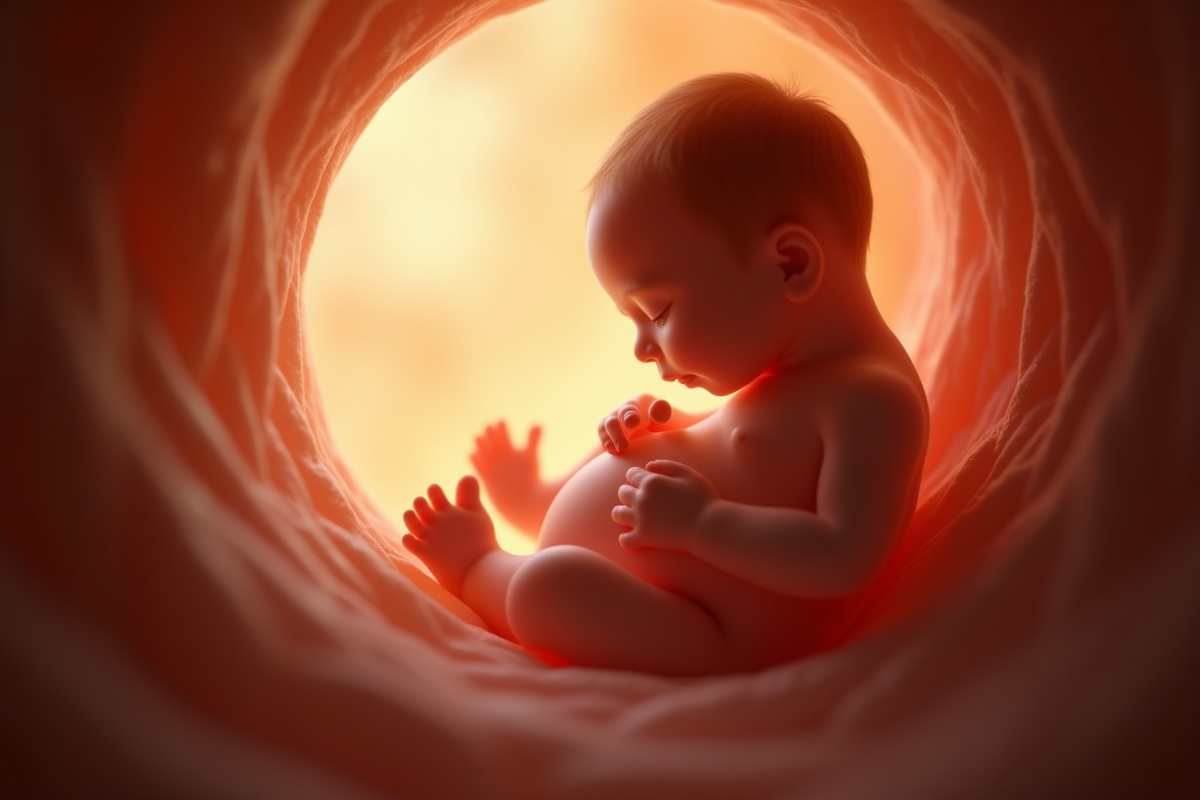 Bébé in utero paisible dans le ventre maternel