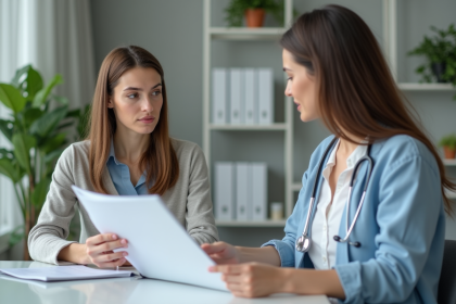 Femme en consultation avec une doctoresse dans une clinique moderne