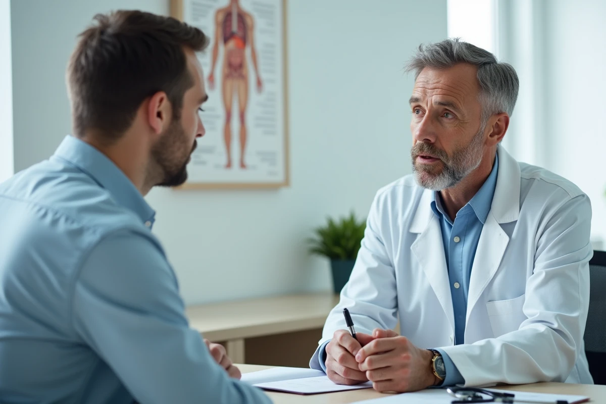 Consultation médicale entre un médecin généraliste et un patient adulte pour un diagnostic de grippe et durée d'incubation