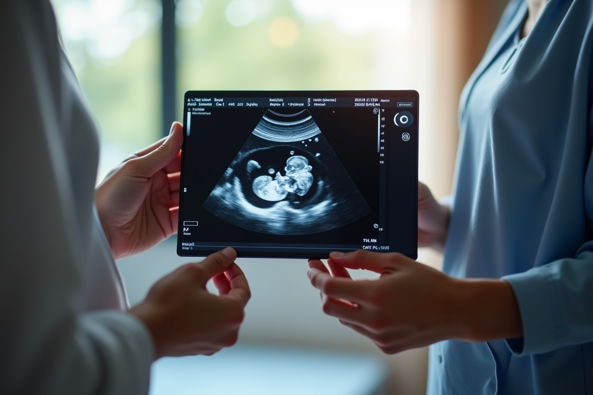 Gros plan sur une échographie de bébé dans un cabinet médical