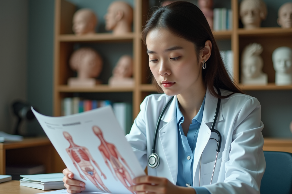 Étudiante en médecine étudiant un diagramme anatomique