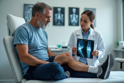 Homme moyenâgeux en sport en consultation médicale