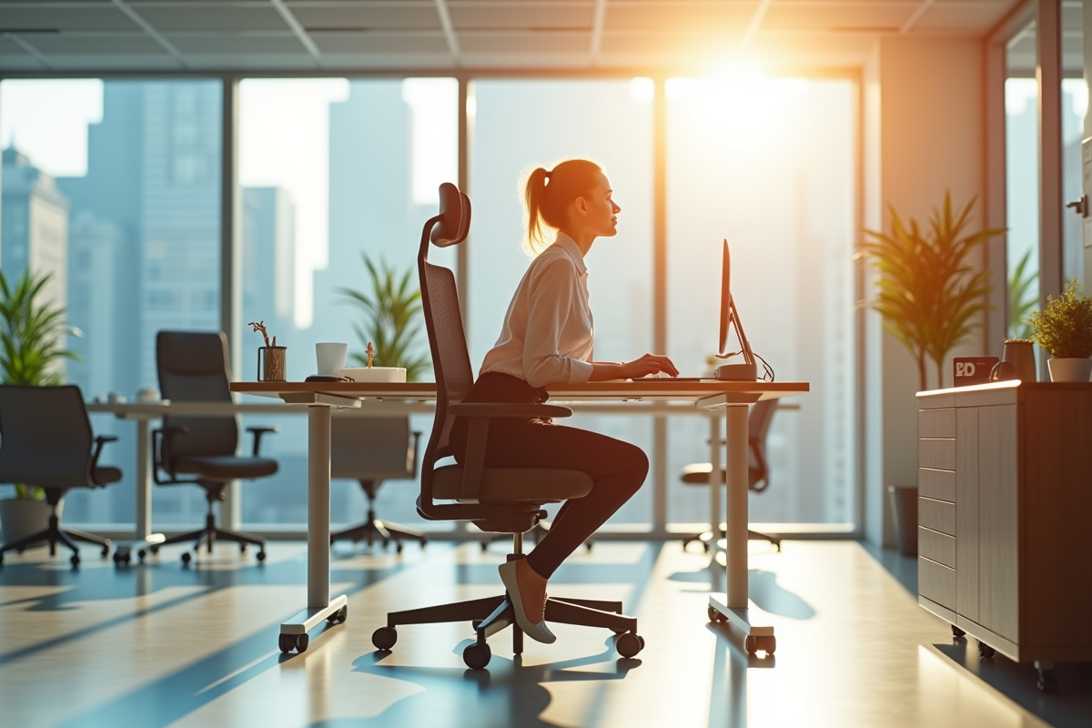 Jeune femme au bureau avec une bonne posture