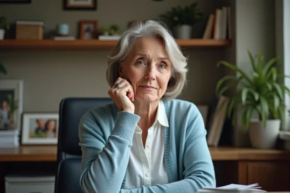 Femme d'&acirc;ge moyen dans un bureau chaleureux et cosy