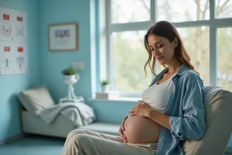 Femme enceinte dans une clinique moderne en intérieur
