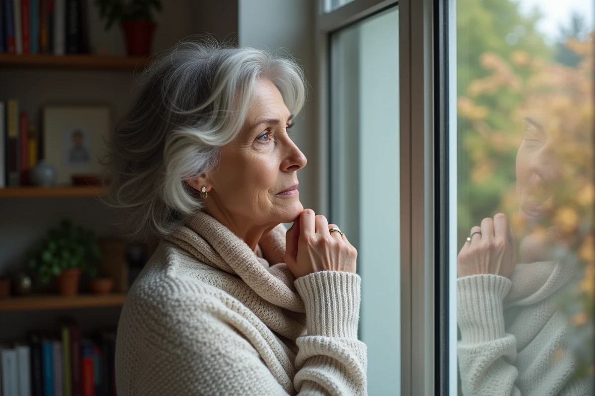 Femme regardant son reflet après traitement tonsil cancer