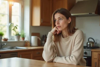 Femme pensant à son rendez-vous de cardiologie à la maison