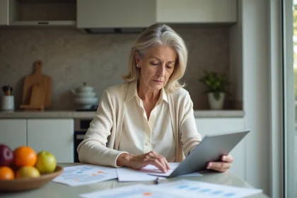 Femme d'&acirc;ge moyen examinant ses r&eacute;sultats m&eacute;dicaux