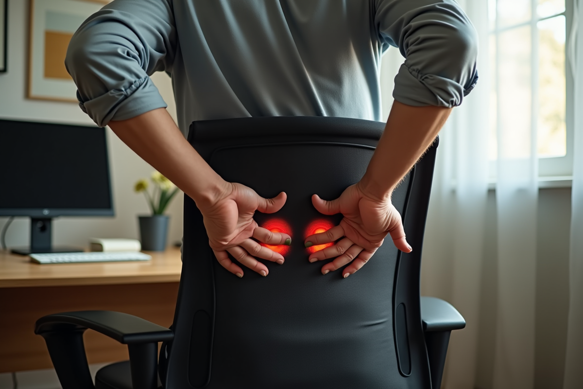 Homme ajustant le soutien lombaire de sa chaise ergonomique