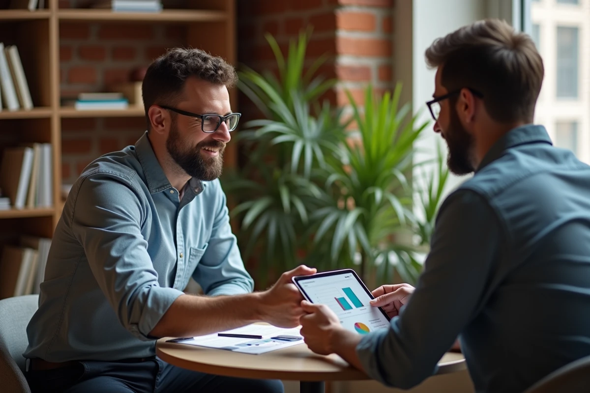 Homme en discussion avec un collègue autour d
