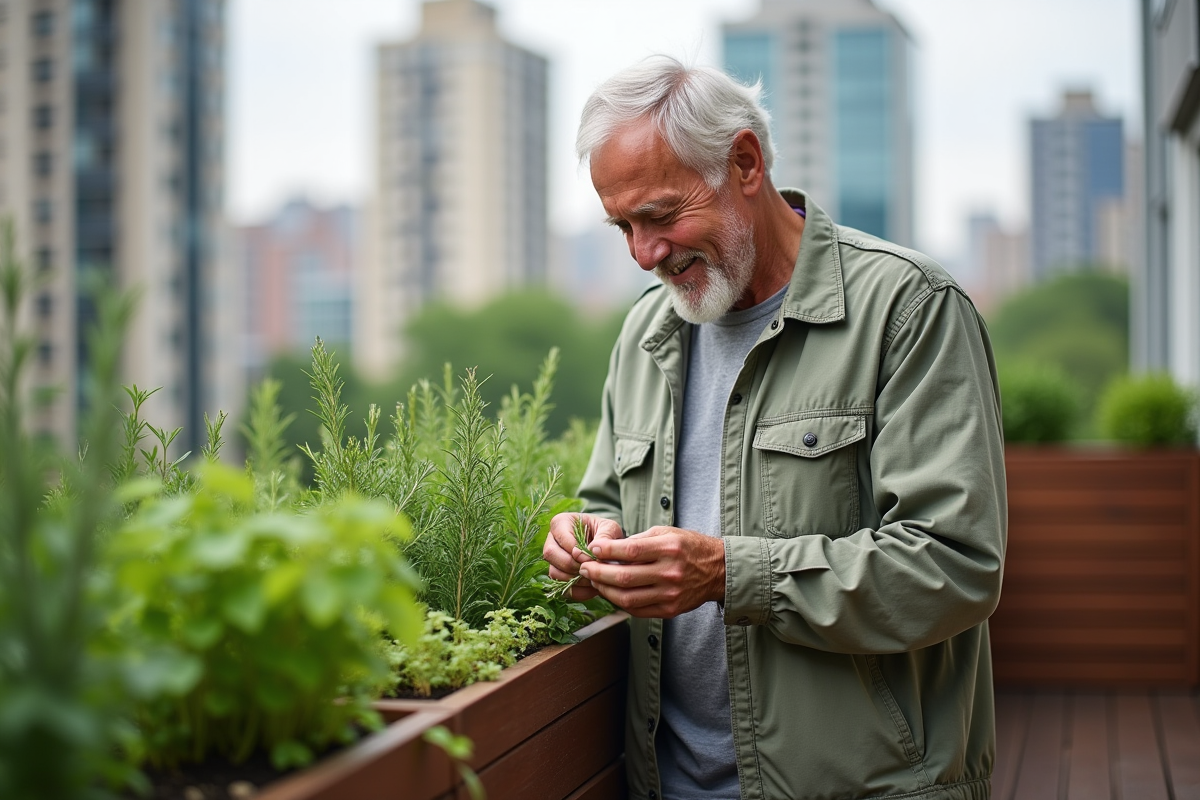 Homme cultivant un jardin d