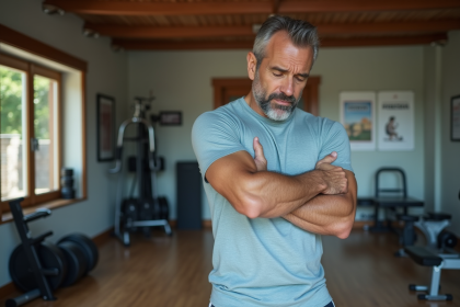 Homme d'âge moyen en entraînement dans un gym maison
