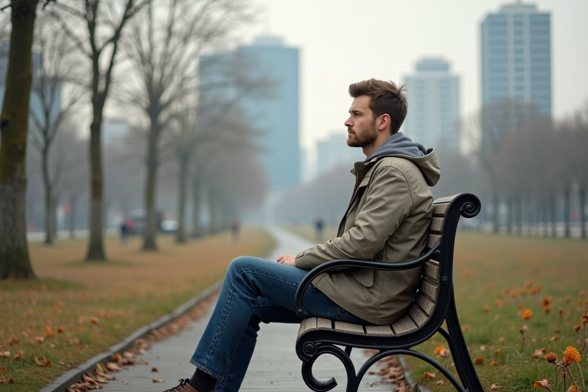 Jeune scientifique du climat assis dans un parc urbain