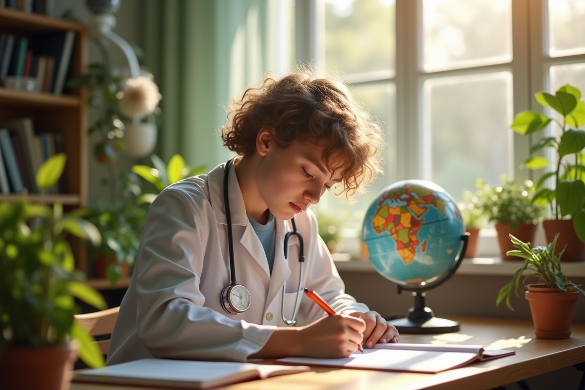 Jeune étudiant en médecine holistique dans une salle lumineuse
