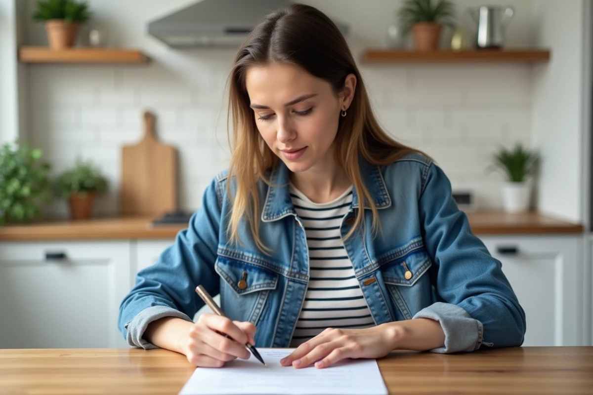 Jeune femme remplit sa carte vitale à la maison