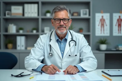 Médecin homme en blouse blanche dans un bureau médical