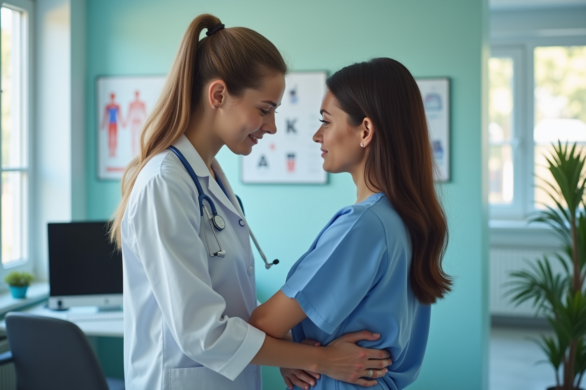 Medecin examinant doucement le dos d