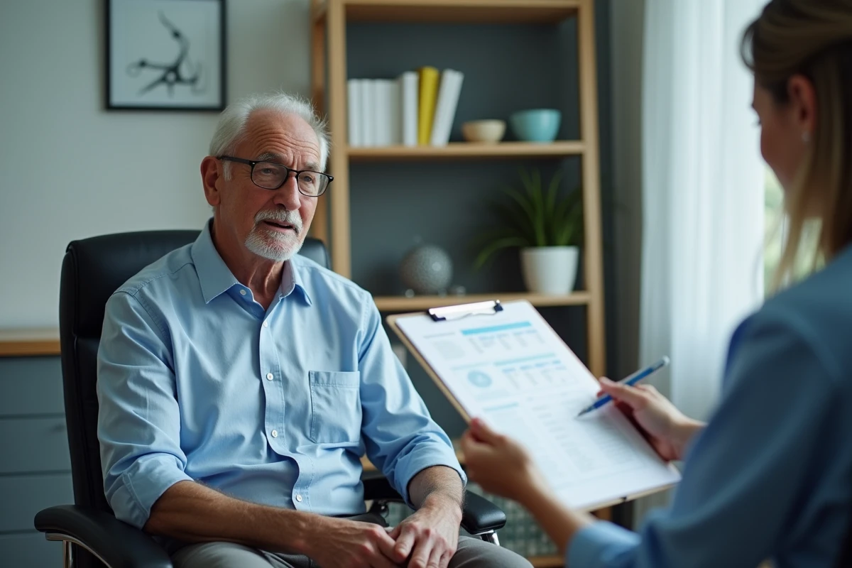Médecin montrant des graphiques de tests médicaux à un patient