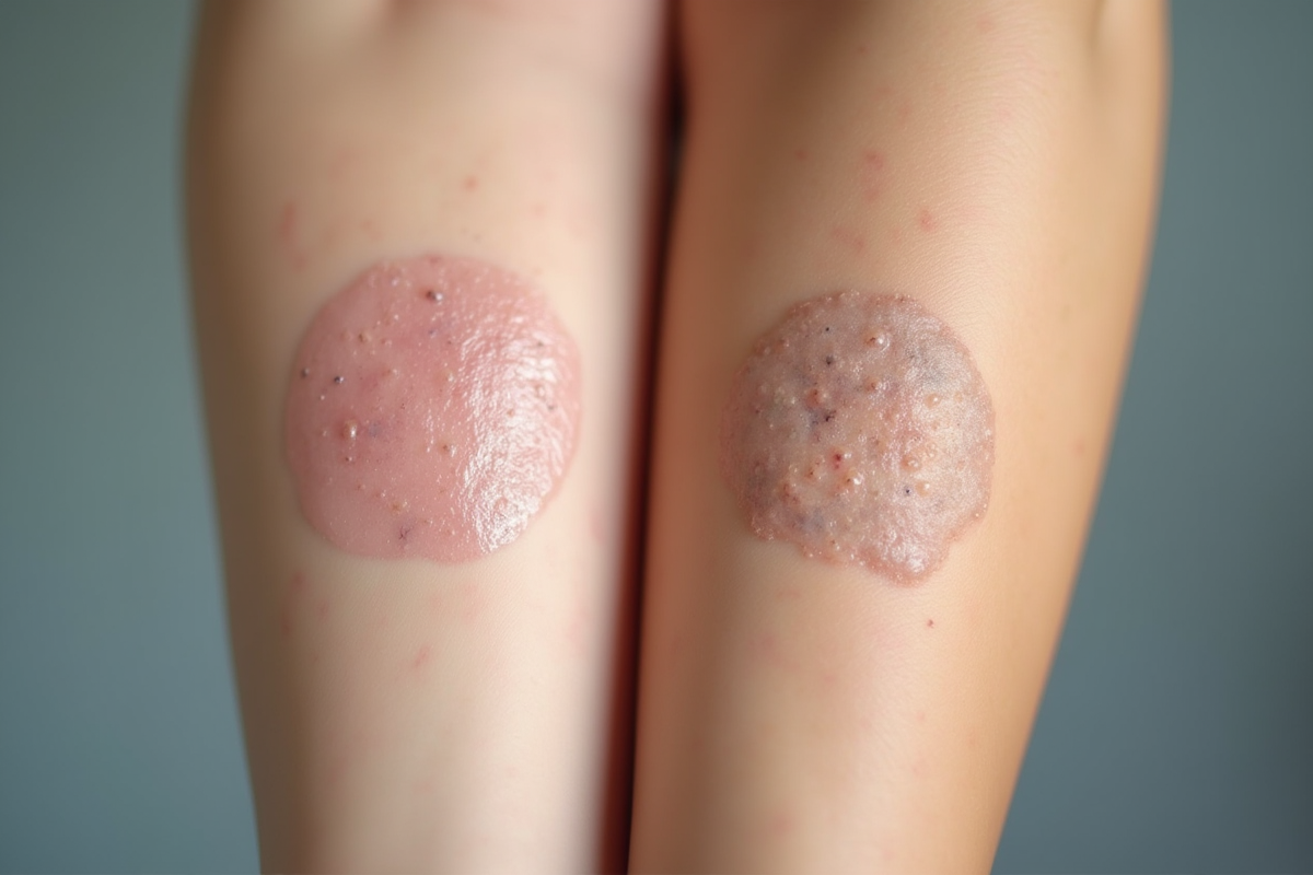 Zoom sur deux avant-bras avec taches de peau différentes