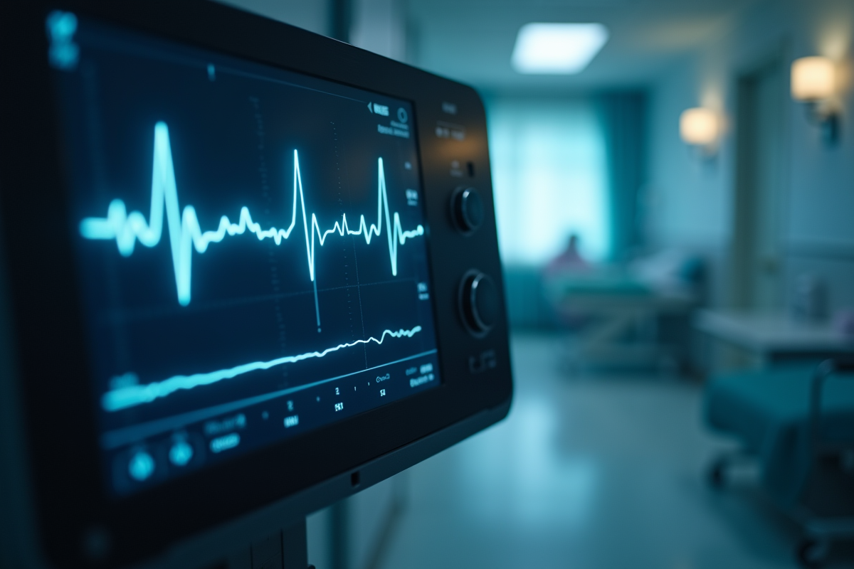 Ecran de moniteur cardiaque avec rythmes irréguliers