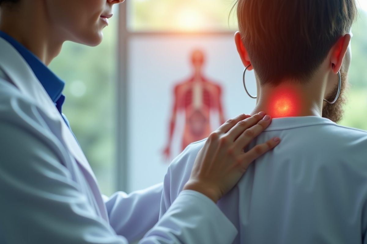 Docteur palpant doucement le cou d