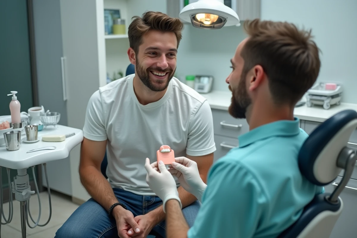 Patient et dentiste en consultation pour un facette dentaire