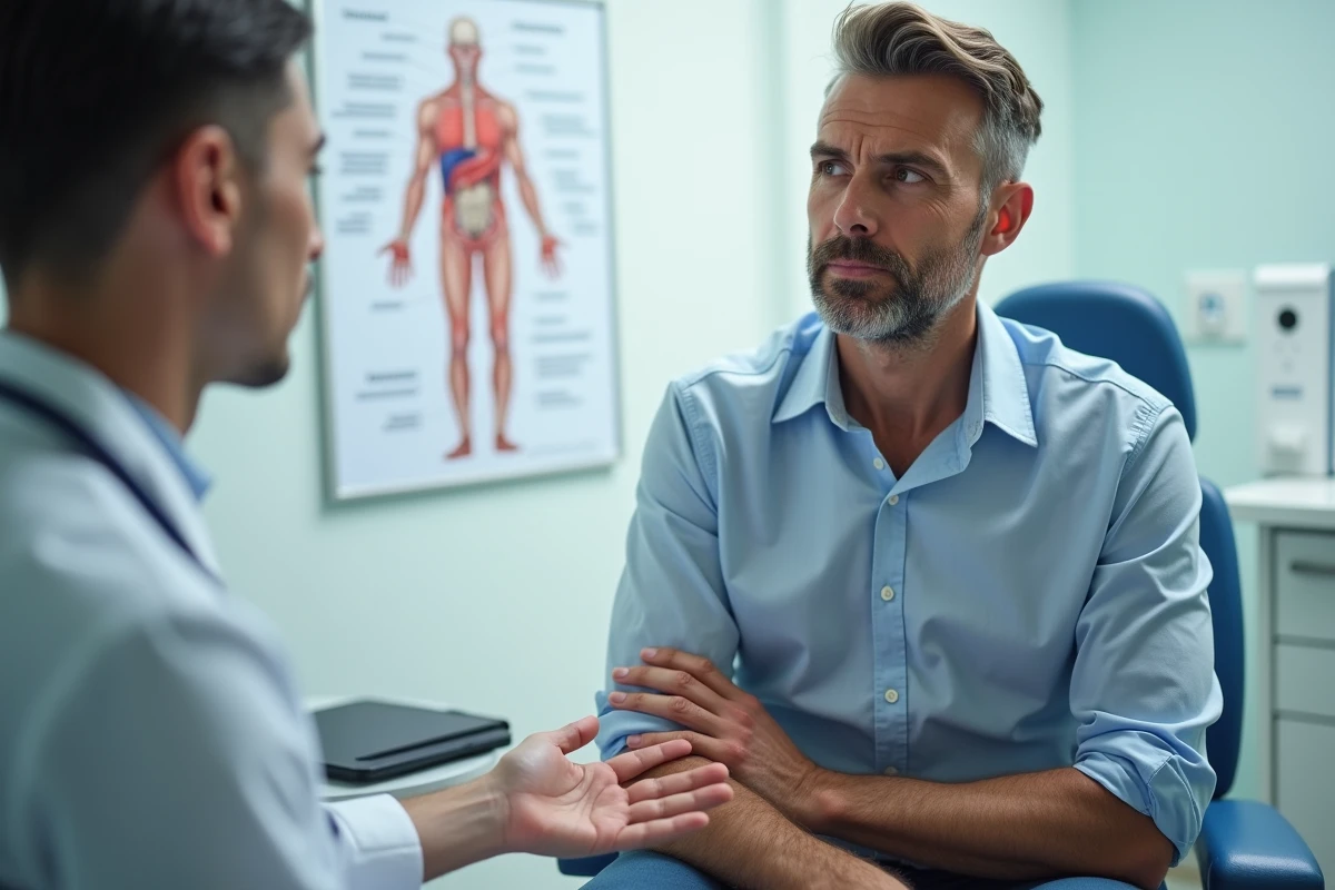 Patient en consultation médicale dans une clinique lumineuse