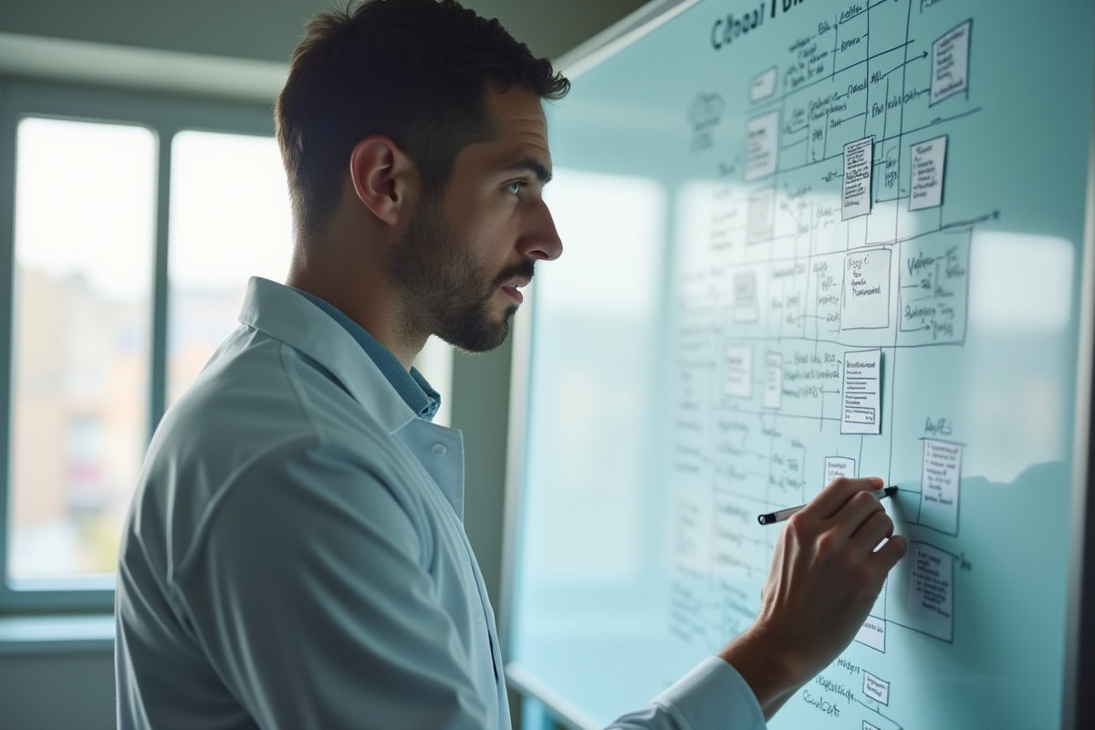 Professionnel de la santé mentale analysant un tableau de diagnostic