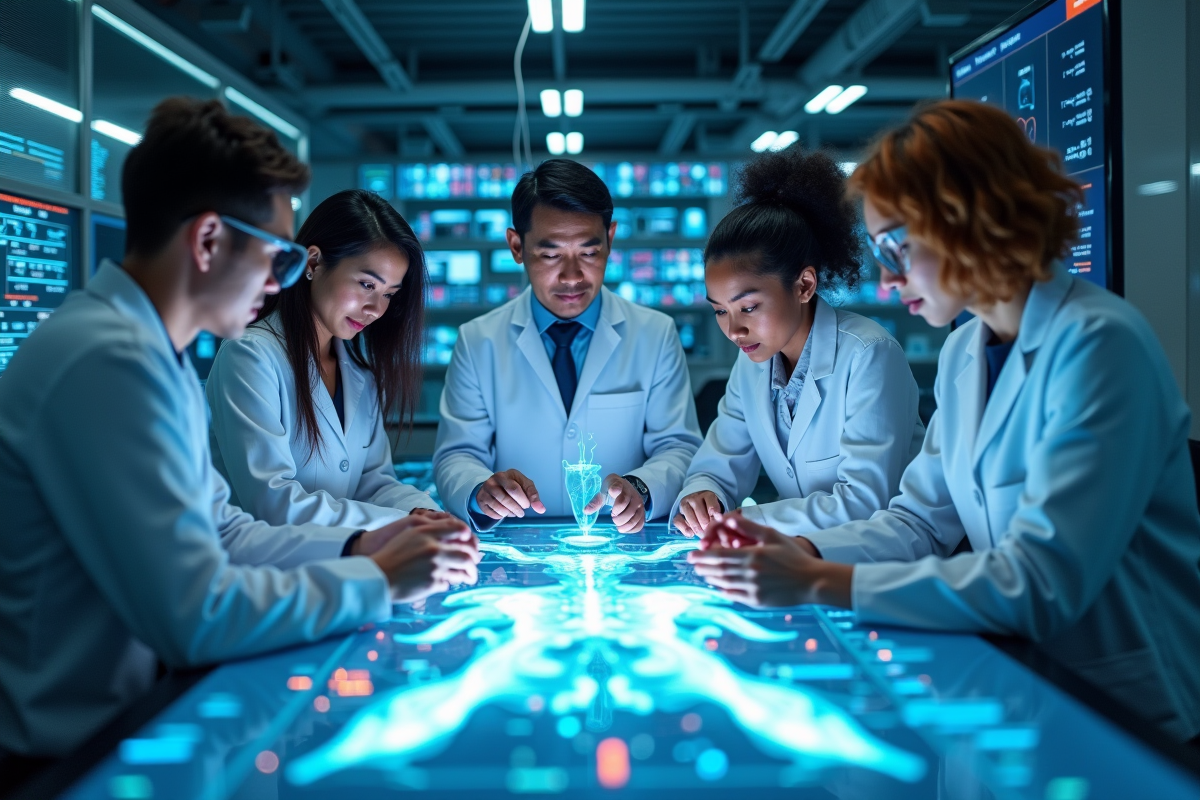 Scientifiques en laboratoire avec imagery holographique