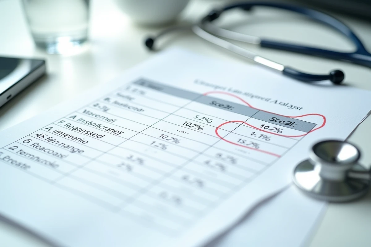 Rapport de laboratoire CDT avec valeurs surlignées posé sur un bureau médical