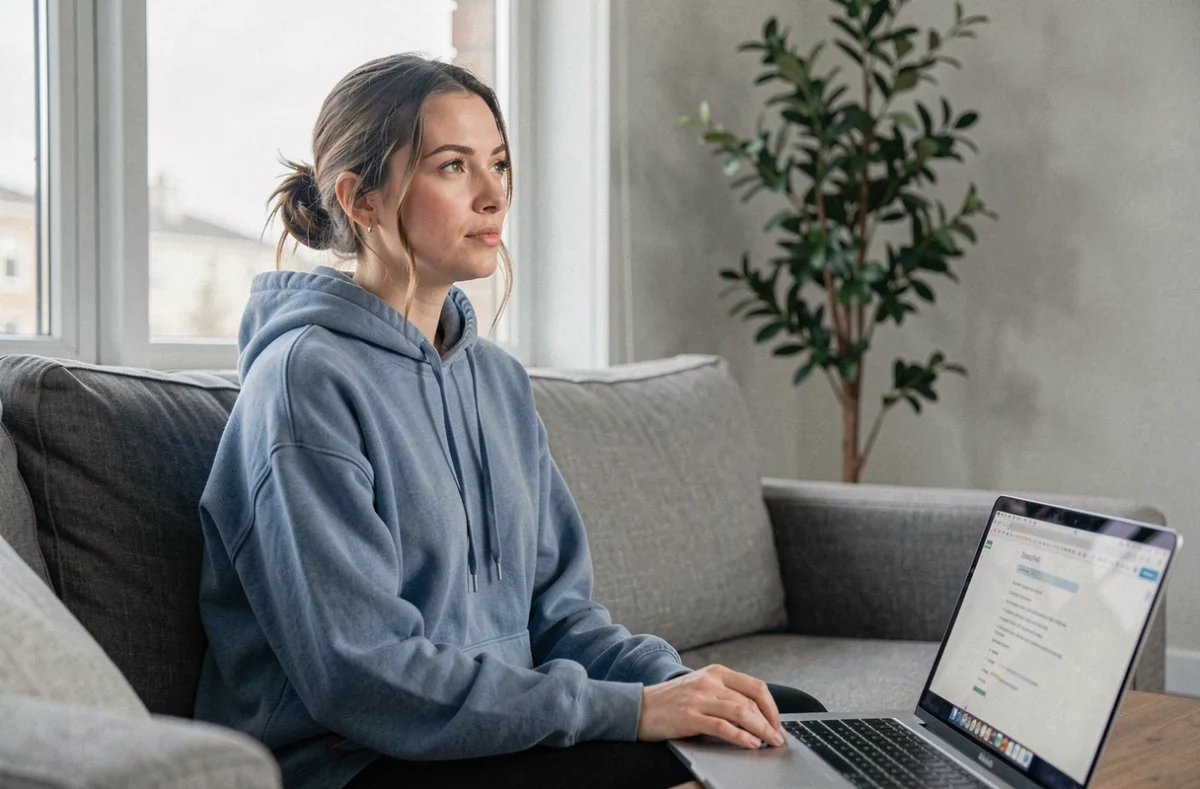 Jeune femme pratiquant la règle 20-20-20 pour reposer ses yeux fatigués par l'utilisation prolongée des écrans