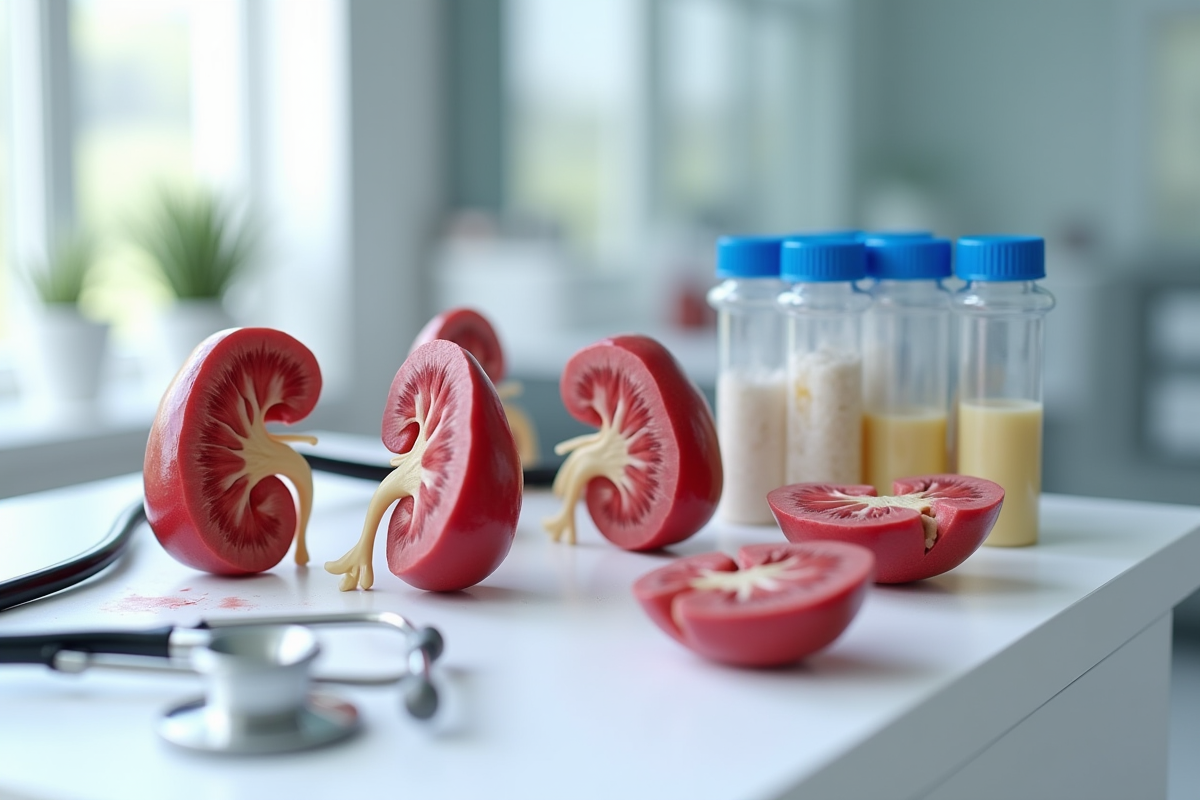 Reins sains et malades avec échantillons d urine