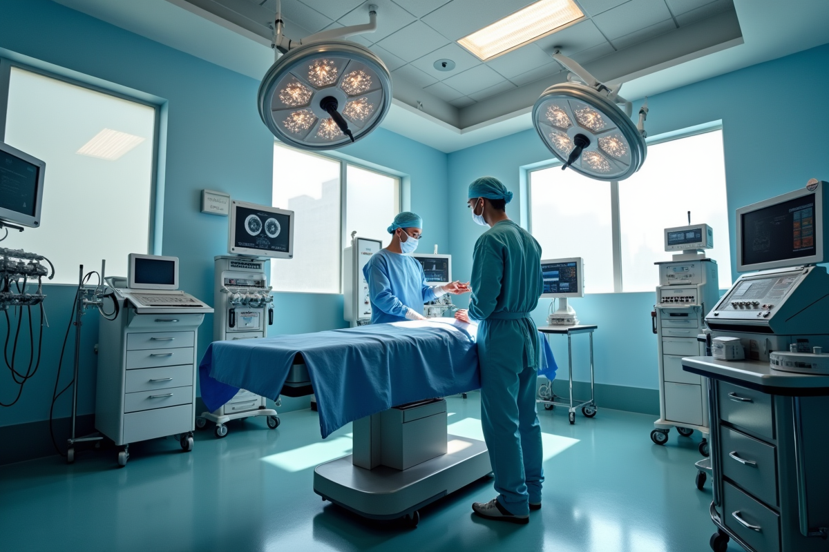 Salle d'opération moderne avec équipe médicale et patient